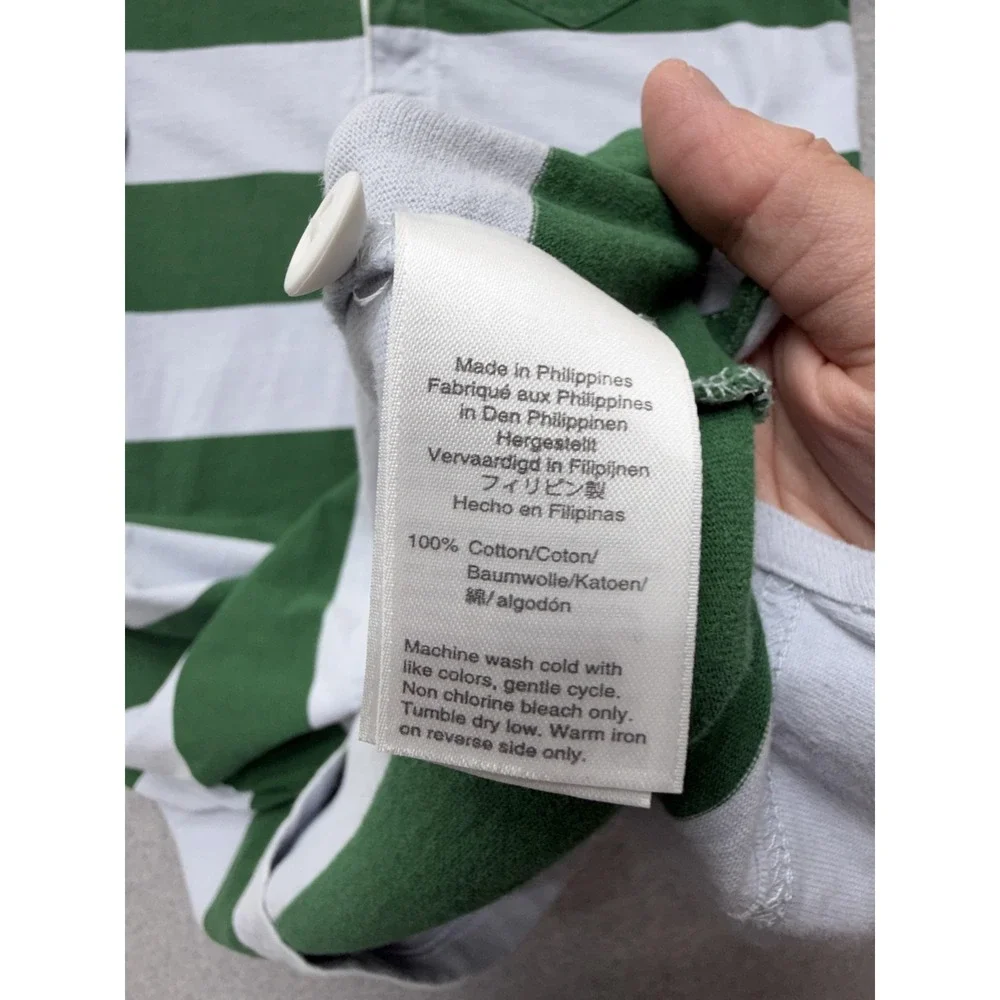 J.Crew Always Rugby Polo Shirt‎ Mens L Green White Stripe Long Sleeve Casual